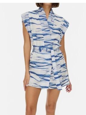 NWT Luxury Resortwear My Beachy Side Janis Belted Tunic In White Blue
